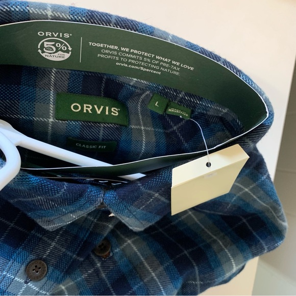 NWT Men’s Blue Grey Plaid ORVIS Long Sleeve Button Down Perfect Flannel Shirt - Picture 10 of 10
